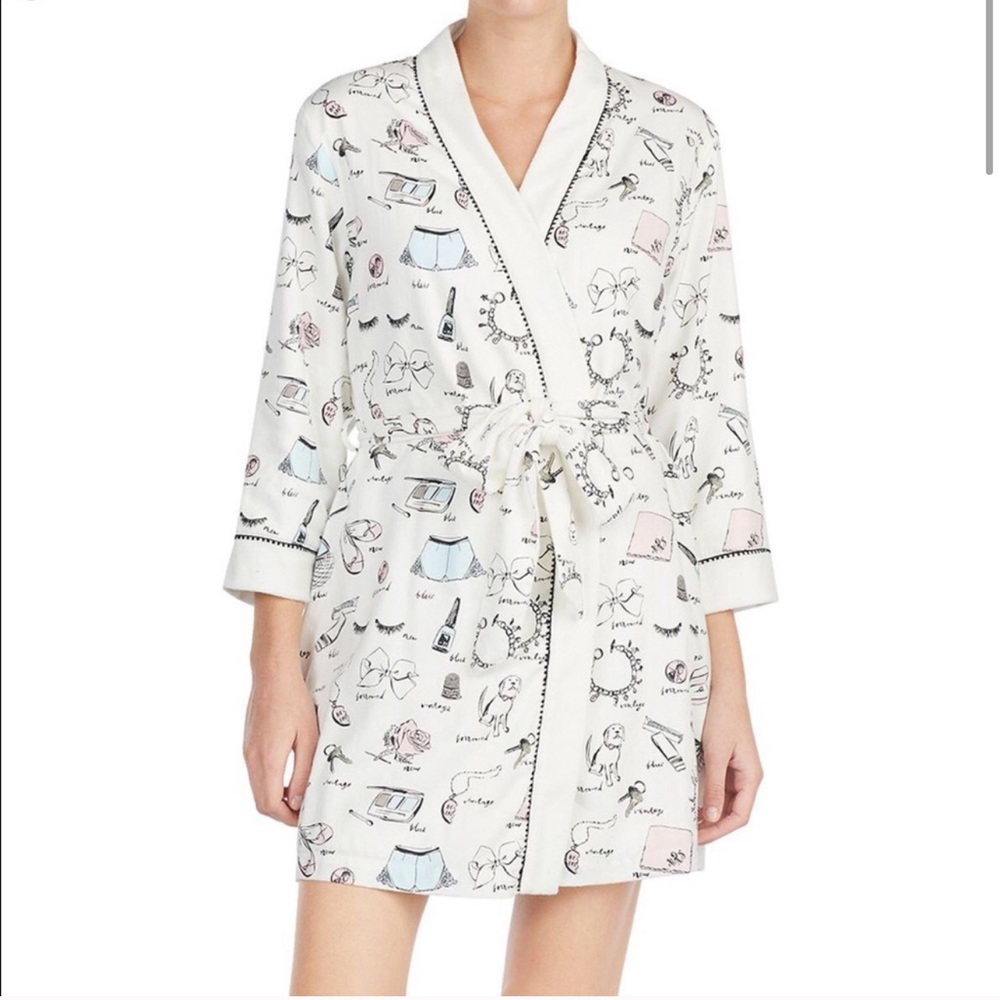 Kate Spade Something Blue Terry Lined Short Robe